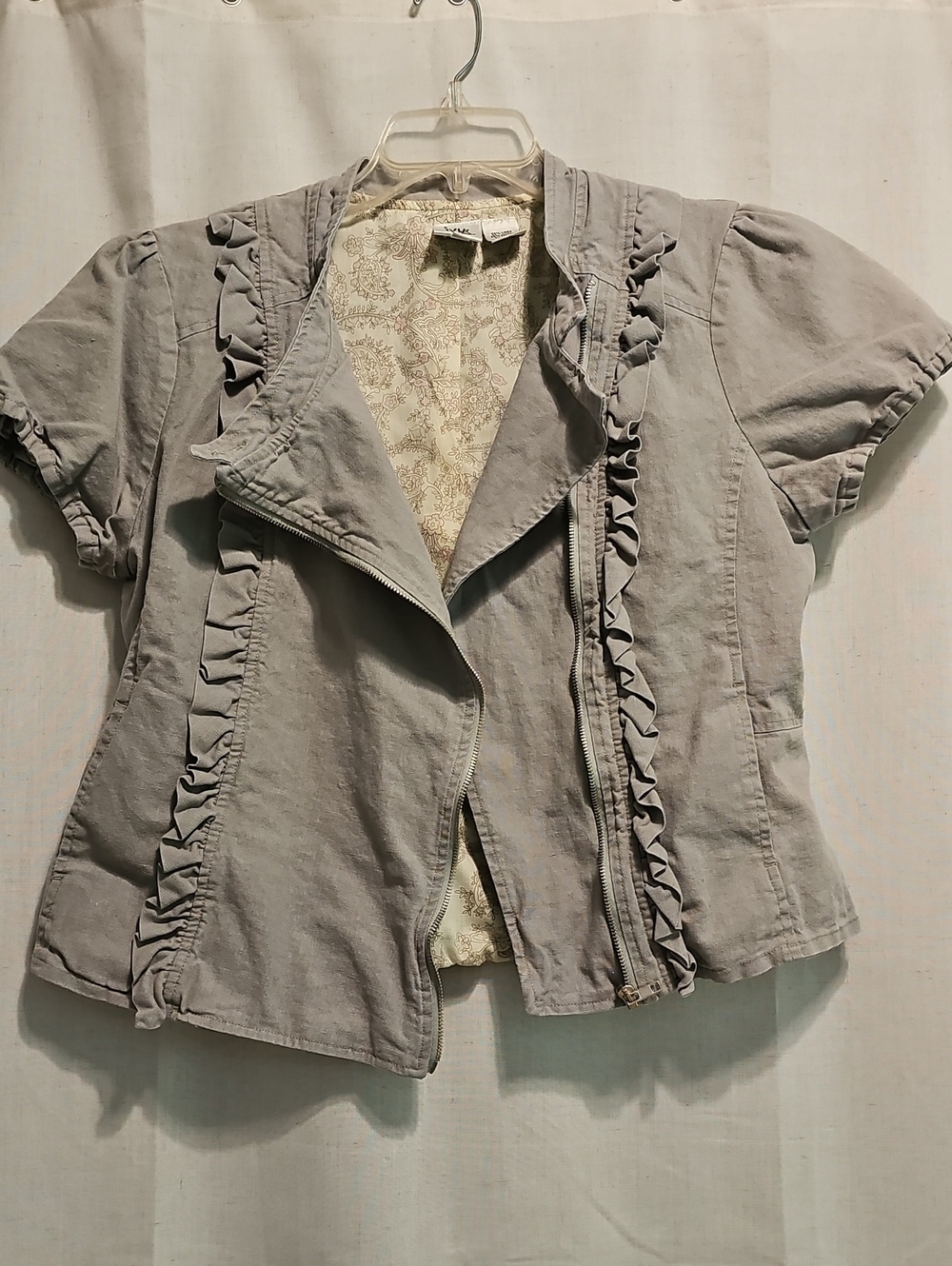 Ivy Jane Linen-Cotton Jacket Light Gray With Cream Floral Lining